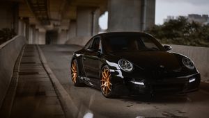Превью обои porsche 997, porsche, спорткар, черный, вид спереди