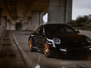 Превью обои porsche 997, porsche, спорткар, черный, вид спереди