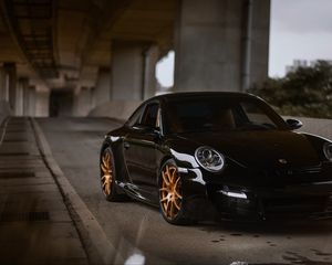 Превью обои porsche 997, porsche, спорткар, черный, вид спереди