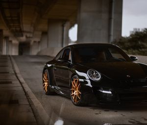 Превью обои porsche 997, porsche, спорткар, черный, вид спереди