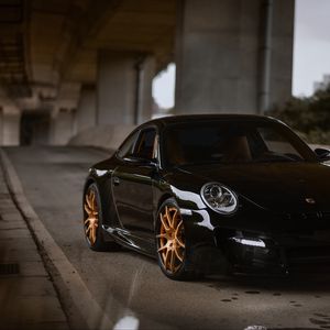 Превью обои porsche 997, porsche, спорткар, черный, вид спереди