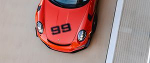 Превью обои porsche, автомобиль, красный, трасса, вид сверху