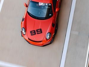 Превью обои porsche, автомобиль, красный, трасса, вид сверху