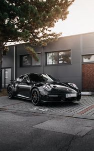 Превью обои porsche, автомобиль, ретро, вид сбоку, черный