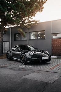Превью обои porsche, автомобиль, ретро, вид сбоку, черный