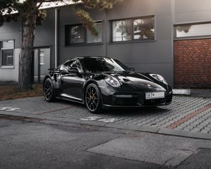 Превью обои porsche, автомобиль, ретро, вид сбоку, черный