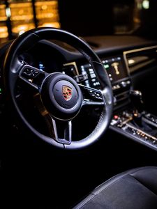 Превью обои porsche, автомобиль, руль, салон