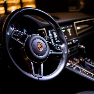 Превью обои porsche, автомобиль, руль, салон