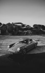 Превью обои porsche, автомобиль, старый, ретро, чб