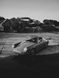 Превью обои porsche, автомобиль, старый, ретро, чб