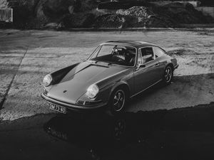 Превью обои porsche, автомобиль, старый, ретро, чб