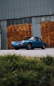 Превью обои porsche, автомобиль, вид сбоку, синий
