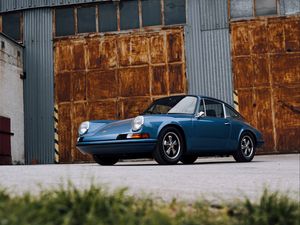 Превью обои porsche, автомобиль, вид сбоку, синий