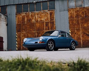Превью обои porsche, автомобиль, вид сбоку, синий