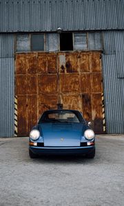 Превью обои porsche, автомобиль, вид спереди, синий