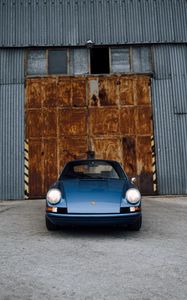 Превью обои porsche, автомобиль, вид спереди, синий