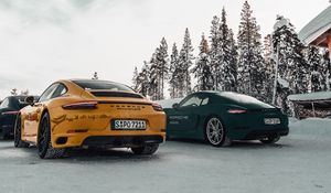 Превью обои porsche, автомобили, спорткар, снег, гонки