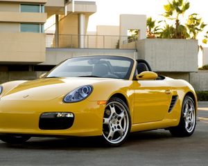 Превью обои porsche boxster 2008, porsche, желтый, кабриолет