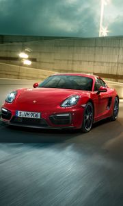 Превью обои porsche, cayman, gts, красный, вид сбоку