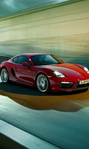 Превью обои porsche, cayman, gts, красный, вид сбоку