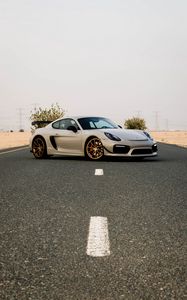 Превью обои porsche cayman, porsche, автомобиль, серый, дорога