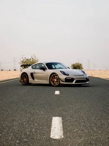 Превью обои porsche cayman, porsche, автомобиль, серый, дорога