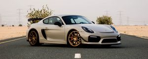 Превью обои porsche cayman, porsche, автомобиль, серый, дорога