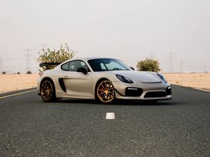 Превью обои porsche cayman, porsche, автомобиль, серый, дорога