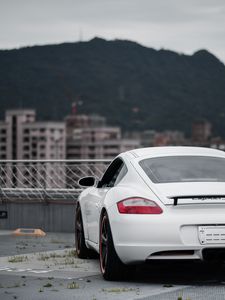 Превью обои porsche cayman s, porsche, машина, спорткар, белый, вид сзади