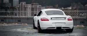 Превью обои porsche cayman s, porsche, машина, спорткар, белый, вид сзади