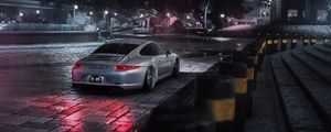 Превью обои porsche cayman s, porsche, машина, серый, ночь, дождь