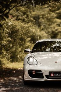 Превью обои porsche cayman s, porsche, машина, белый, вид спереди