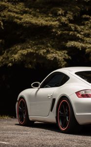 Превью обои porsche cayman s, porsche, машина, спорткар, белый, вид сбоку