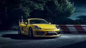 Превью обои porsche cayman, спорткар, желтый