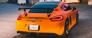 Превью обои porsche gt4, porsche, спорткар, автомобиль, спойлер, желтый