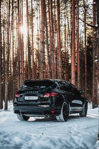 Превью обои porsche, машина, черный, снег