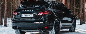 Превью обои porsche, машина, черный, снег