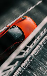 Превью обои porsche, машина, красный, вид сверху, асфальт