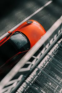 Превью обои porsche, машина, красный, вид сверху, асфальт