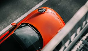 Превью обои porsche, машина, красный, вид сверху, асфальт