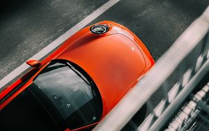 Превью обои porsche, машина, красный, вид сверху, асфальт