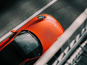 Превью обои porsche, машина, красный, вид сверху, асфальт