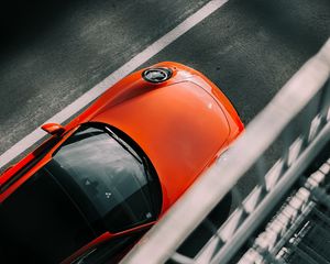 Превью обои porsche, машина, красный, вид сверху, асфальт