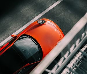Превью обои porsche, машина, красный, вид сверху, асфальт