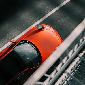 Превью обои porsche, машина, красный, вид сверху, асфальт