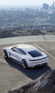 Превью обои porsche, mission e, концепт, белый, вид сверху