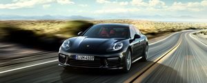 Превью обои porsche, panamera, черный, скорость