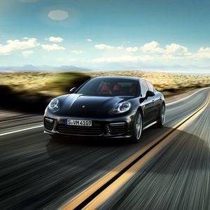 Превью обои porsche, panamera, черный, скорость