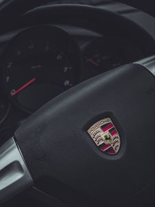 Превью обои porsche, руль, автомобиль, спидометр