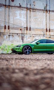 Превью обои porsche taycan, porsche, автомобиль, зеленый